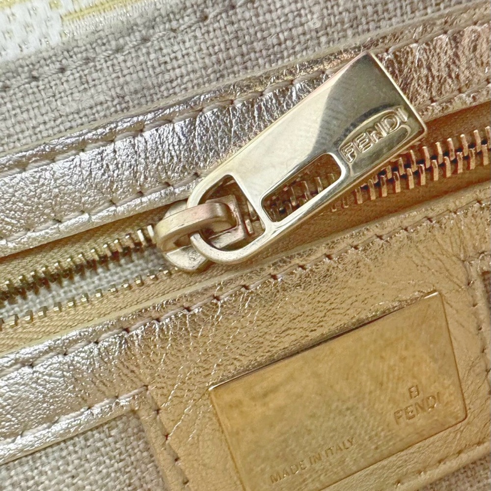 AUTH Rare FENDI ZUCCA BAGUETTE LIKE NEW! white gold Monogram Shoulder Bag COA ⭐️ - Picture 15 of 16